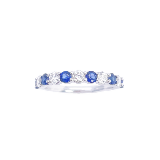 18kt guld naturlig rund diamant og safir halv evigheds ring stabelbar 1,20 ct