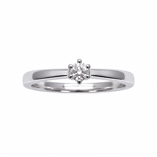 14ct White Gold Natural Diamond Solitaire Ring 0.10ct Six Claw