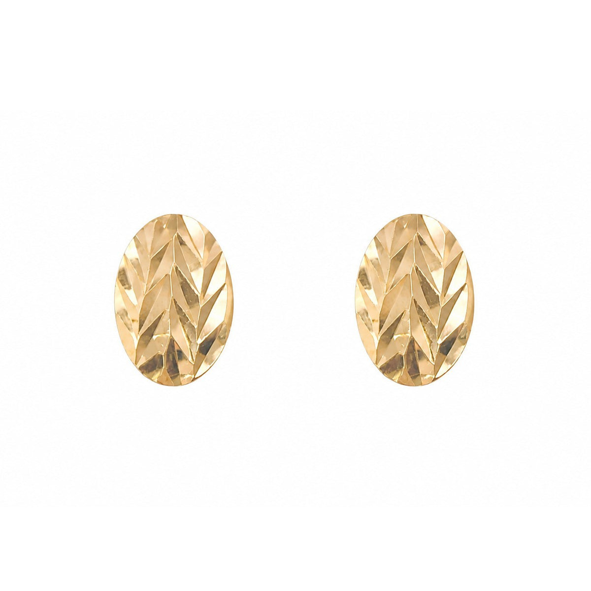 22ct Yellow Gold Diamond Cut Oval Stud Earrings Chevron Pattern
