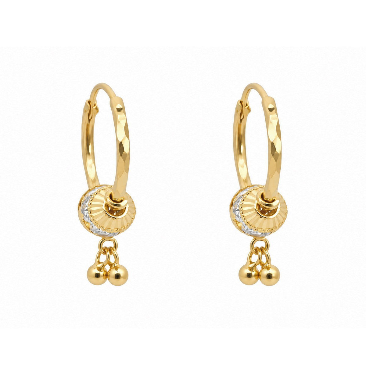 22ct Yellow Gold Cubic Zirconia Hoop Earrings Diamond Cut Double Drop
