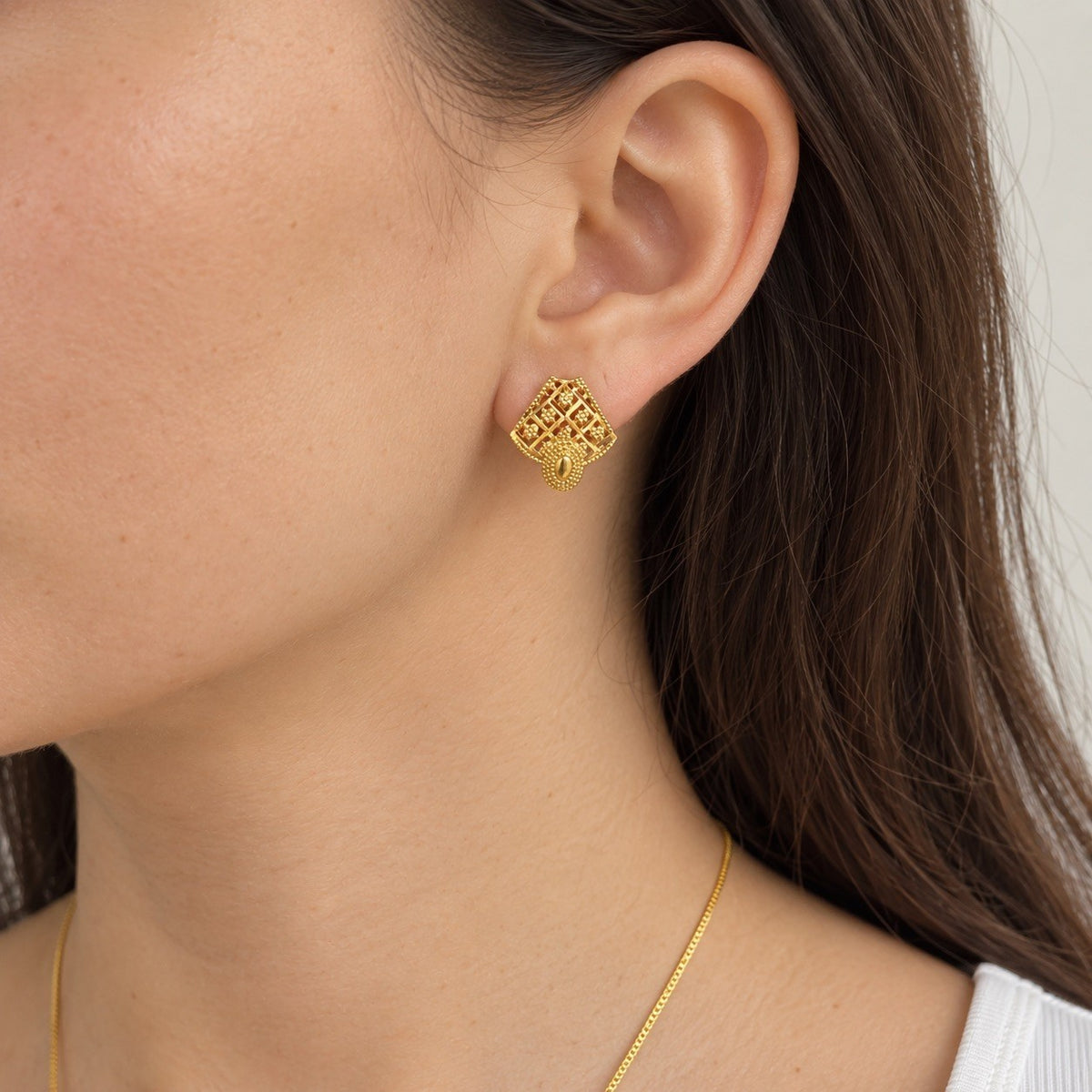 22ct Yellow Gold Filigree Necklace & Earring Set Diamond Lattice