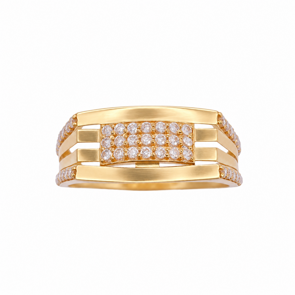 22ct Yellow Gold Cubic Zirconia Ring Cluster Set Open Bar Design Statement