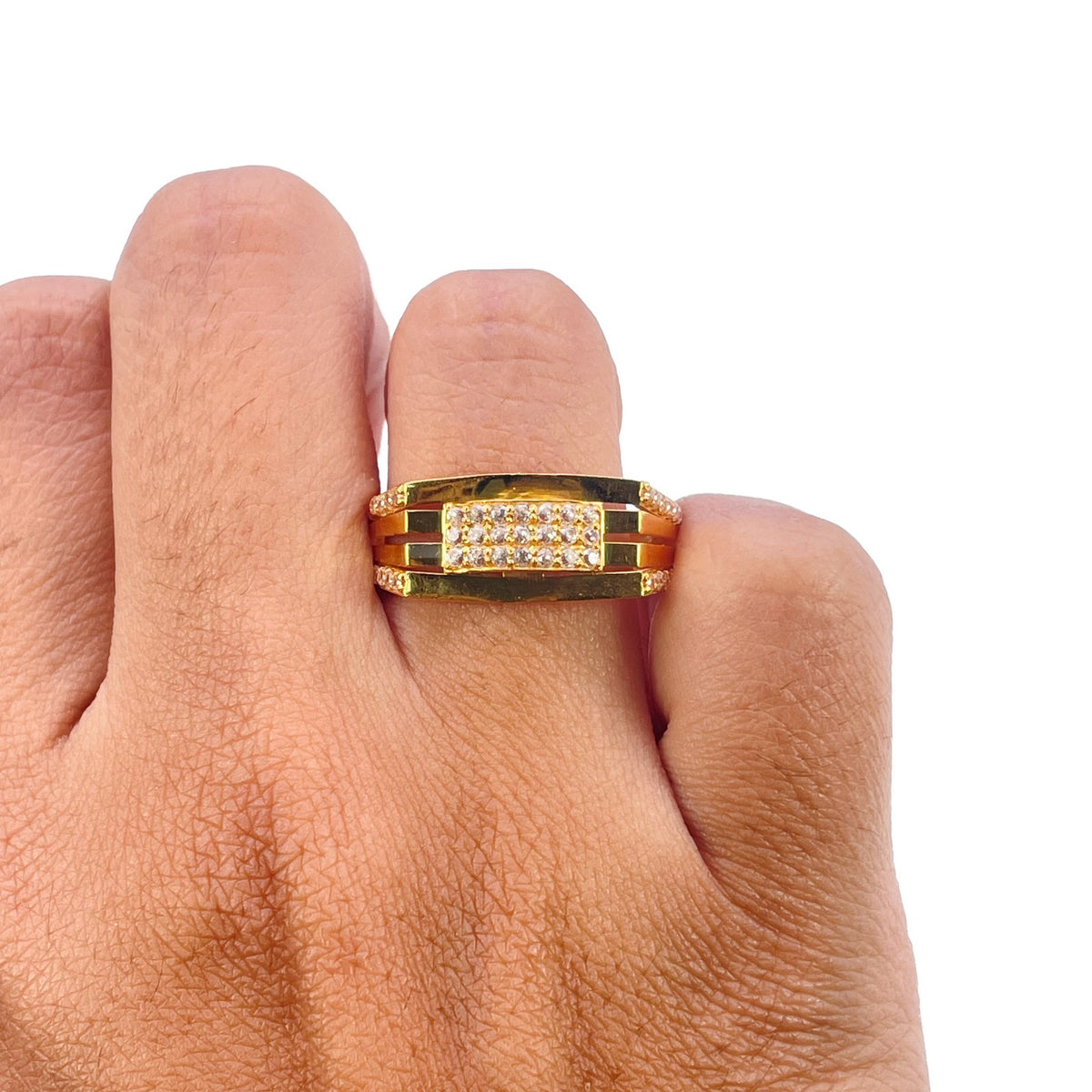 22ct Yellow Gold Cubic Zirconia Ring Cluster Set Open Bar Design Statement