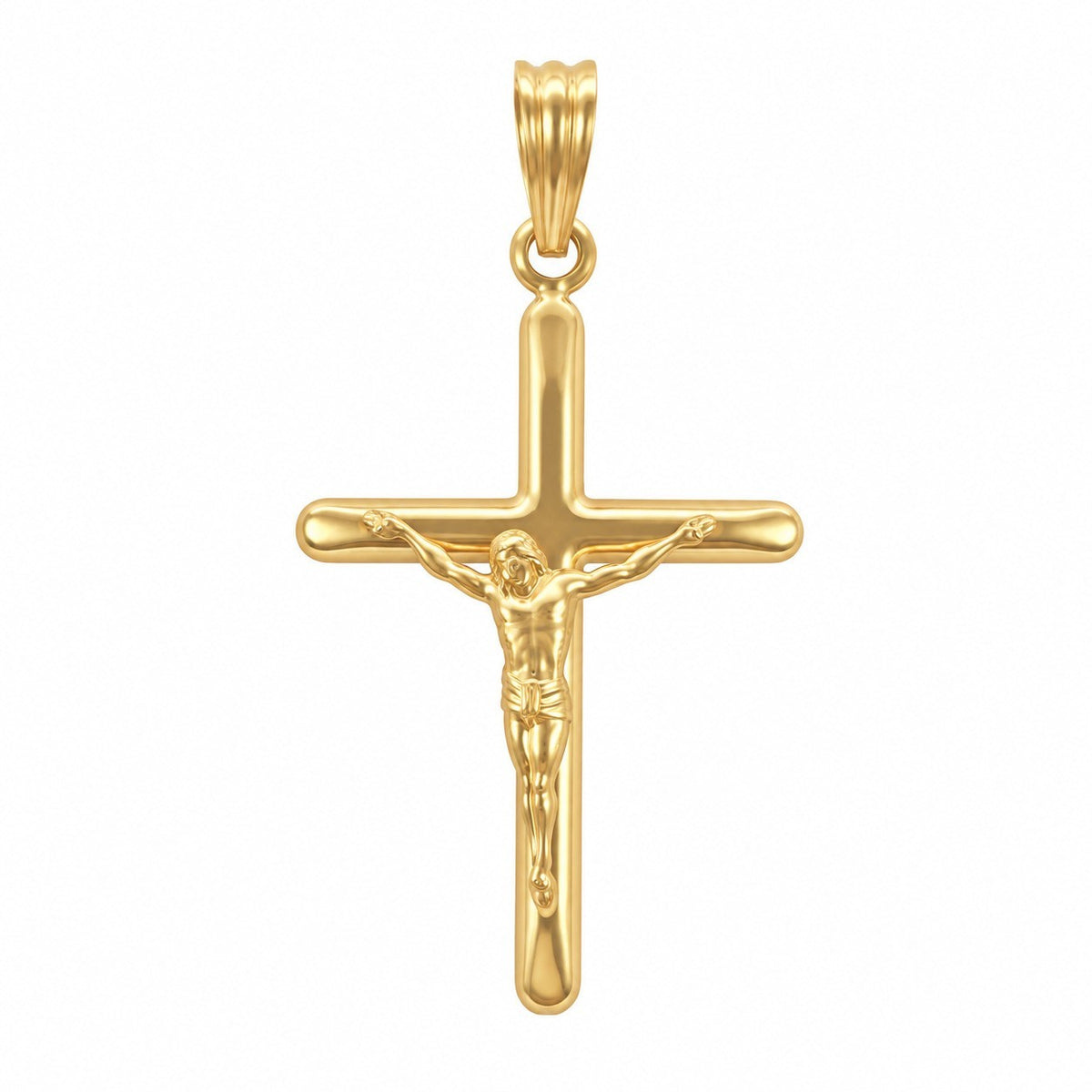 22ct Yellow Gold Crucifix Pendant Jesus Cross Charm High Polished 38x20mm
