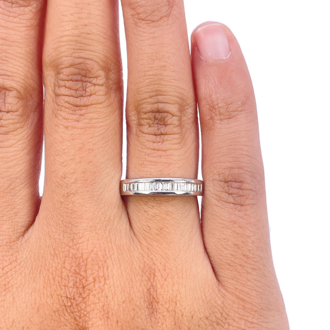 18ct white gold baguette diamond wedding band, 3.5mm front width, alternate view