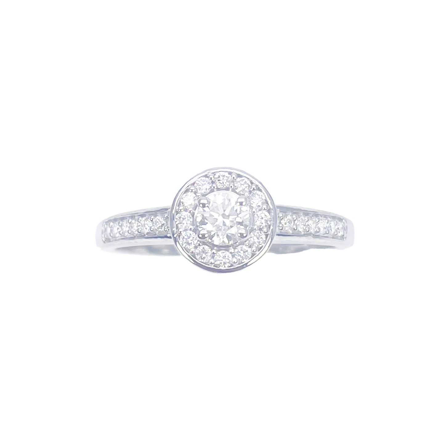 18 kt hvidguld og rund naturlig diamant pavé halo ring 0,30 ct