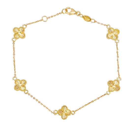 22 kt gult guld 5 blomster kløver diamant skåret armbånd 7,5 tommer