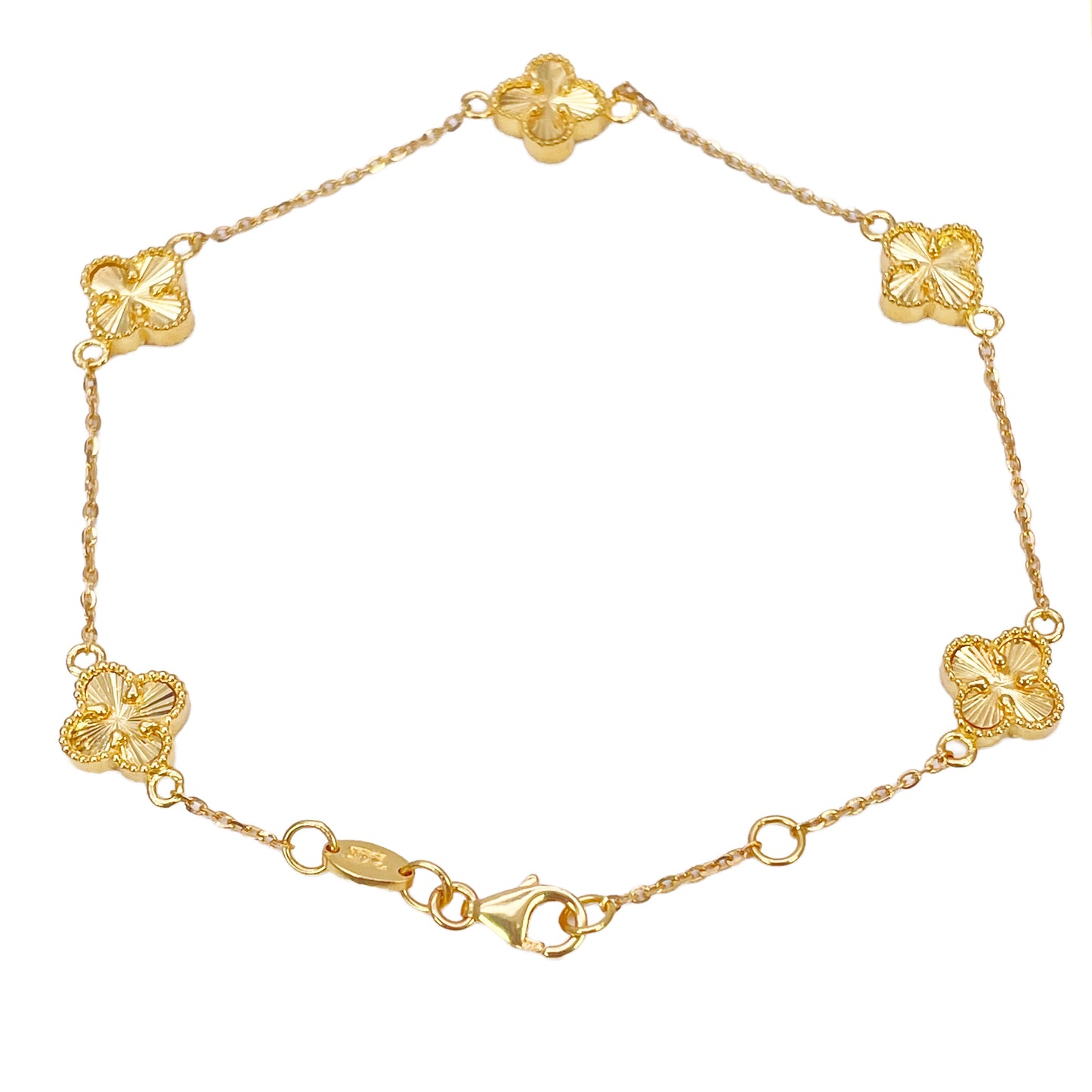 22 kt gult guld 5 blomster kløver diamant skåret armbånd 7,5 tommer