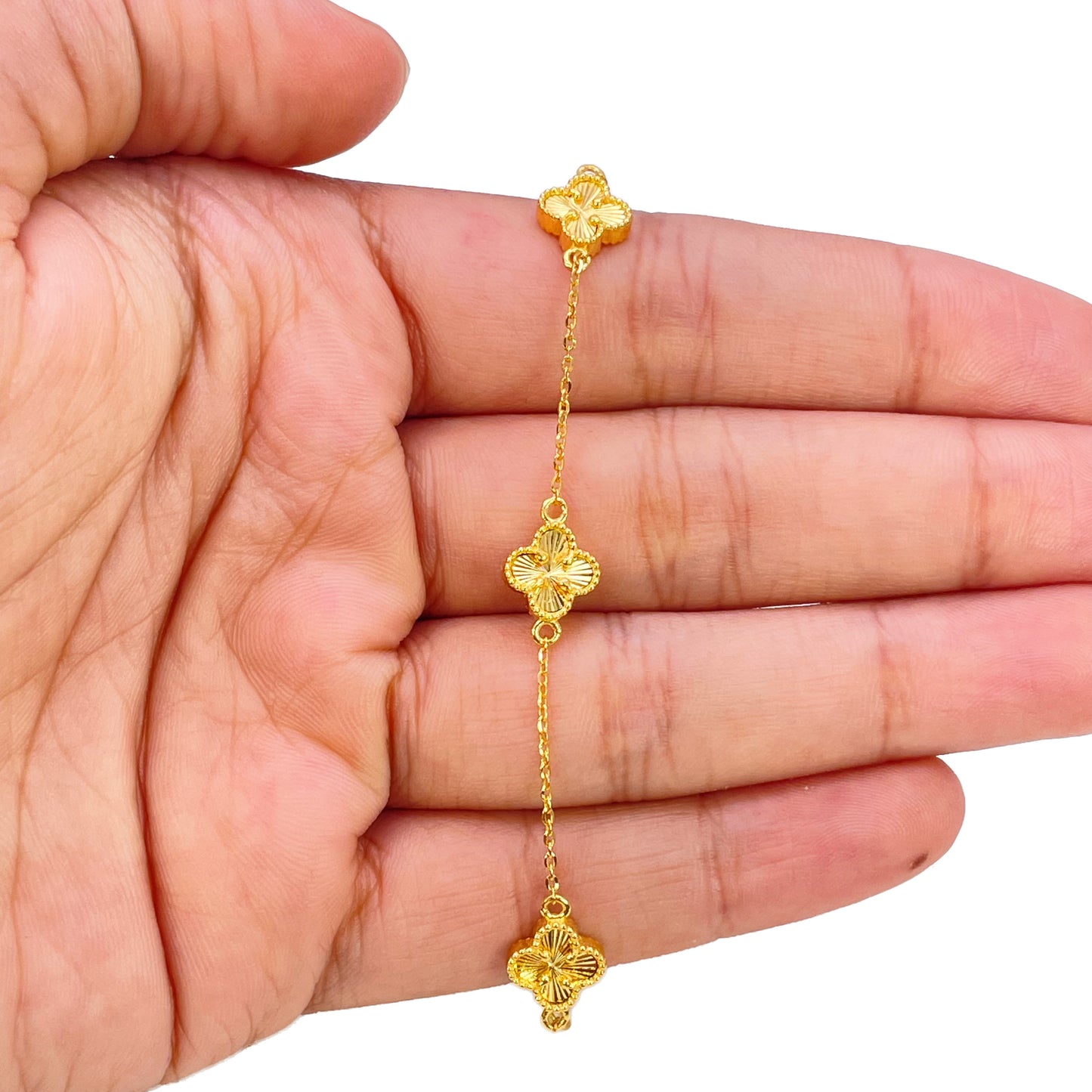 22 kt gult guld 5 blomster kløver diamant skåret armbånd 7,5 tommer