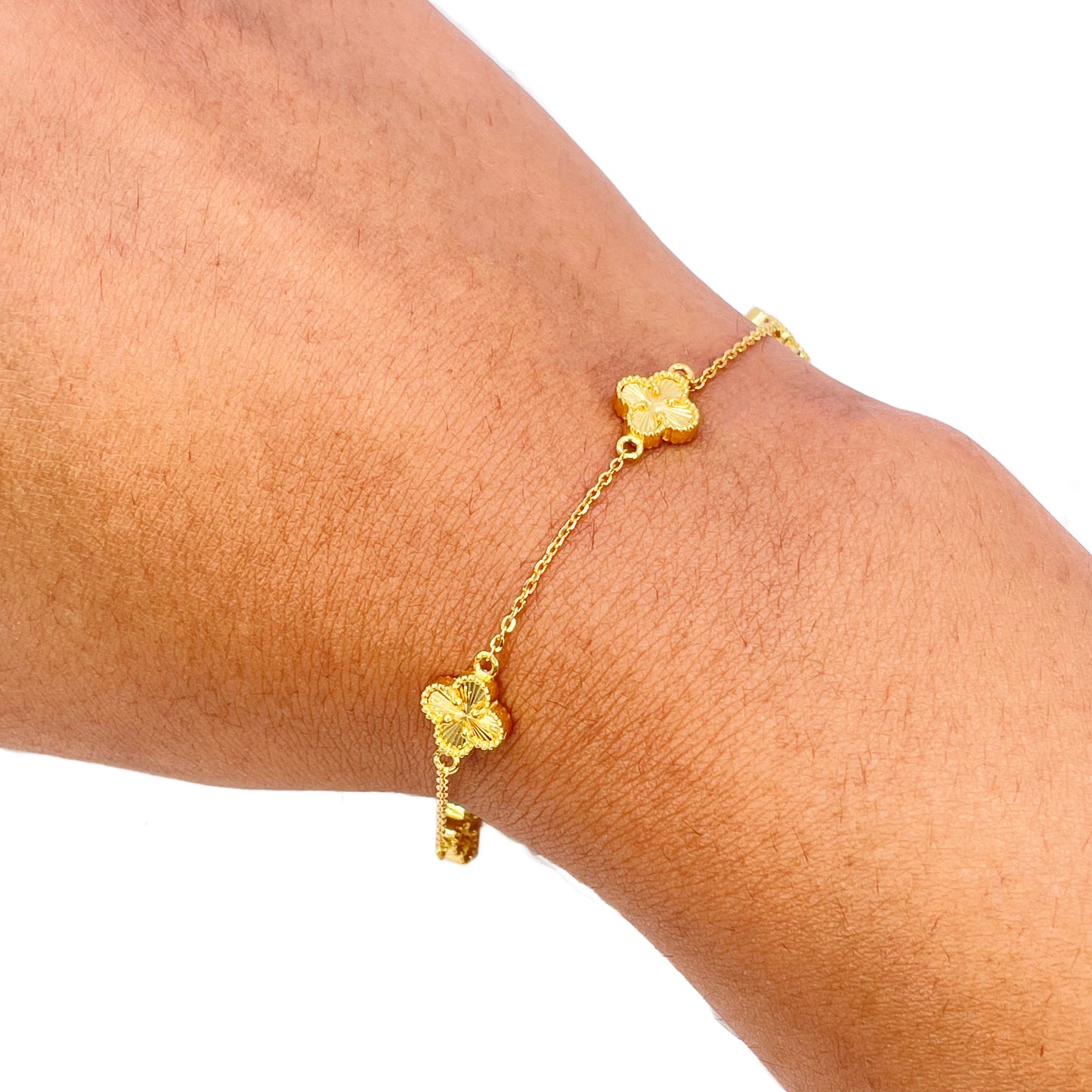 22 kt gult guld 5 blomster kløver diamant skåret armbånd 7,5 tommer
