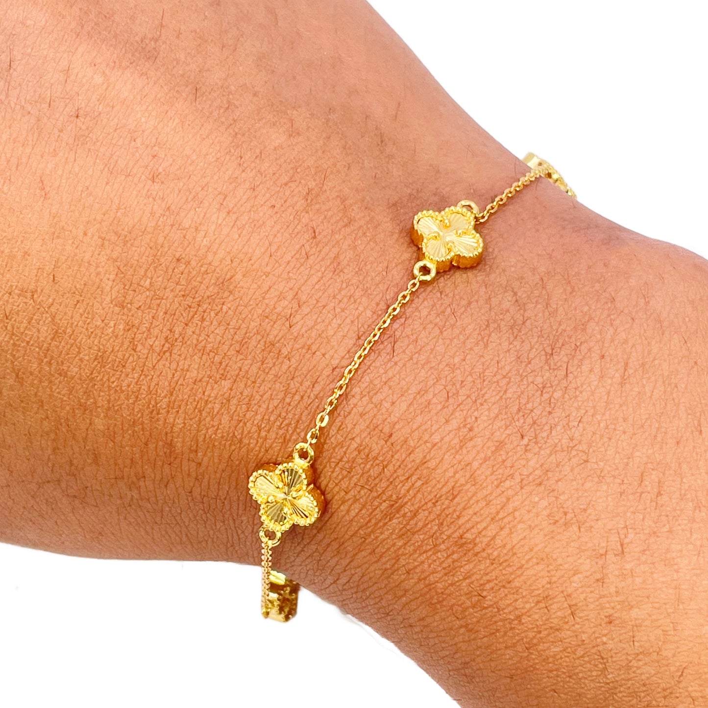22 kt gult guld 5 blomster kløver diamant skåret armbånd 7,5 tommer