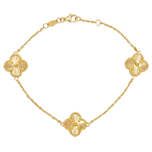 22 kt gult guld 5 blomster kløver diamant skåret armbånd 7,5 tommer