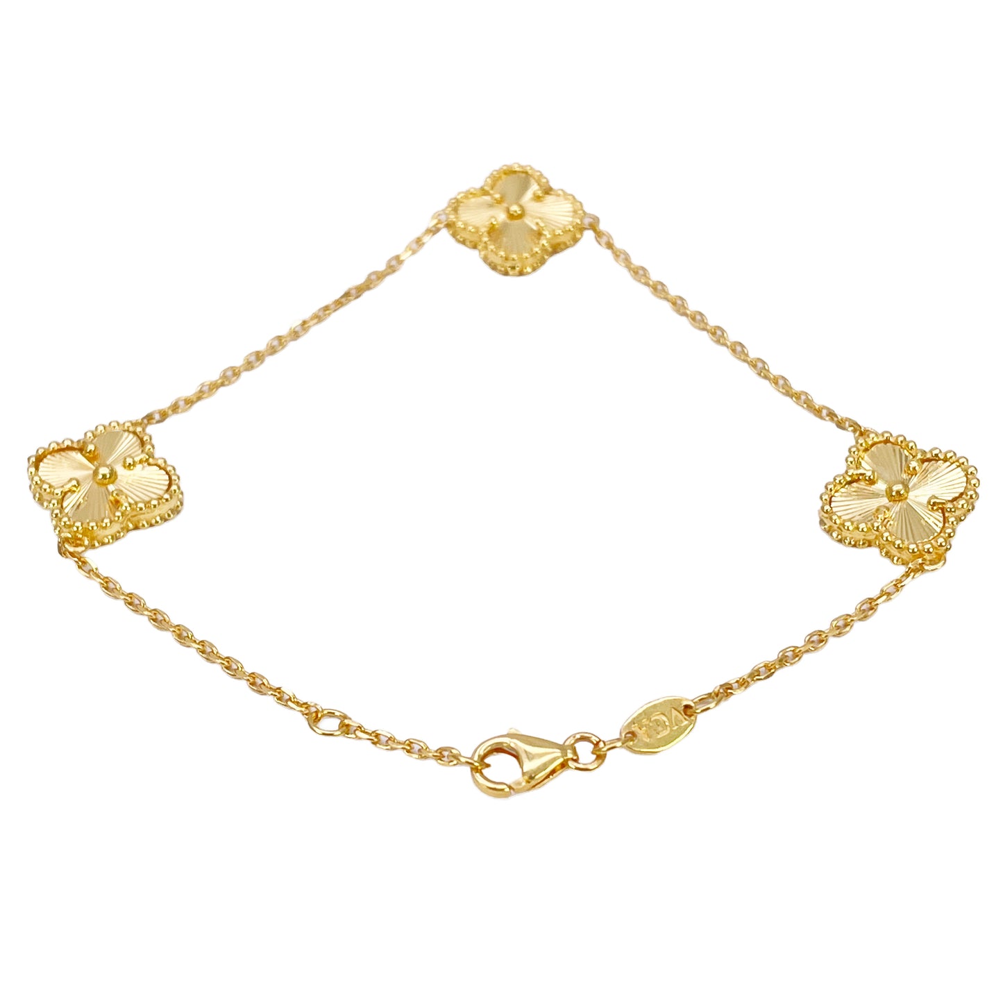 22 kt gult guld 5 blomster kløver diamant skåret armbånd 7,5 tommer