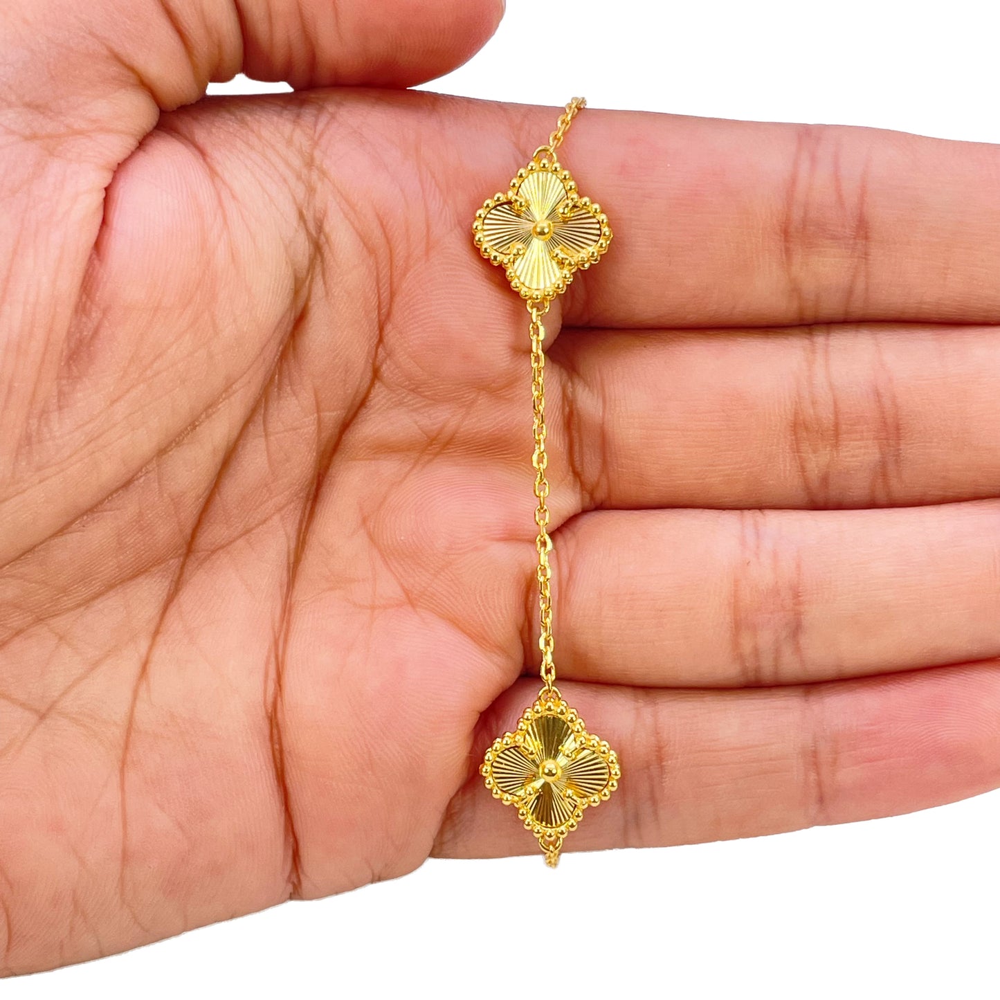 22 kt gult guld 5 blomster kløver diamant skåret armbånd 7,5 tommer