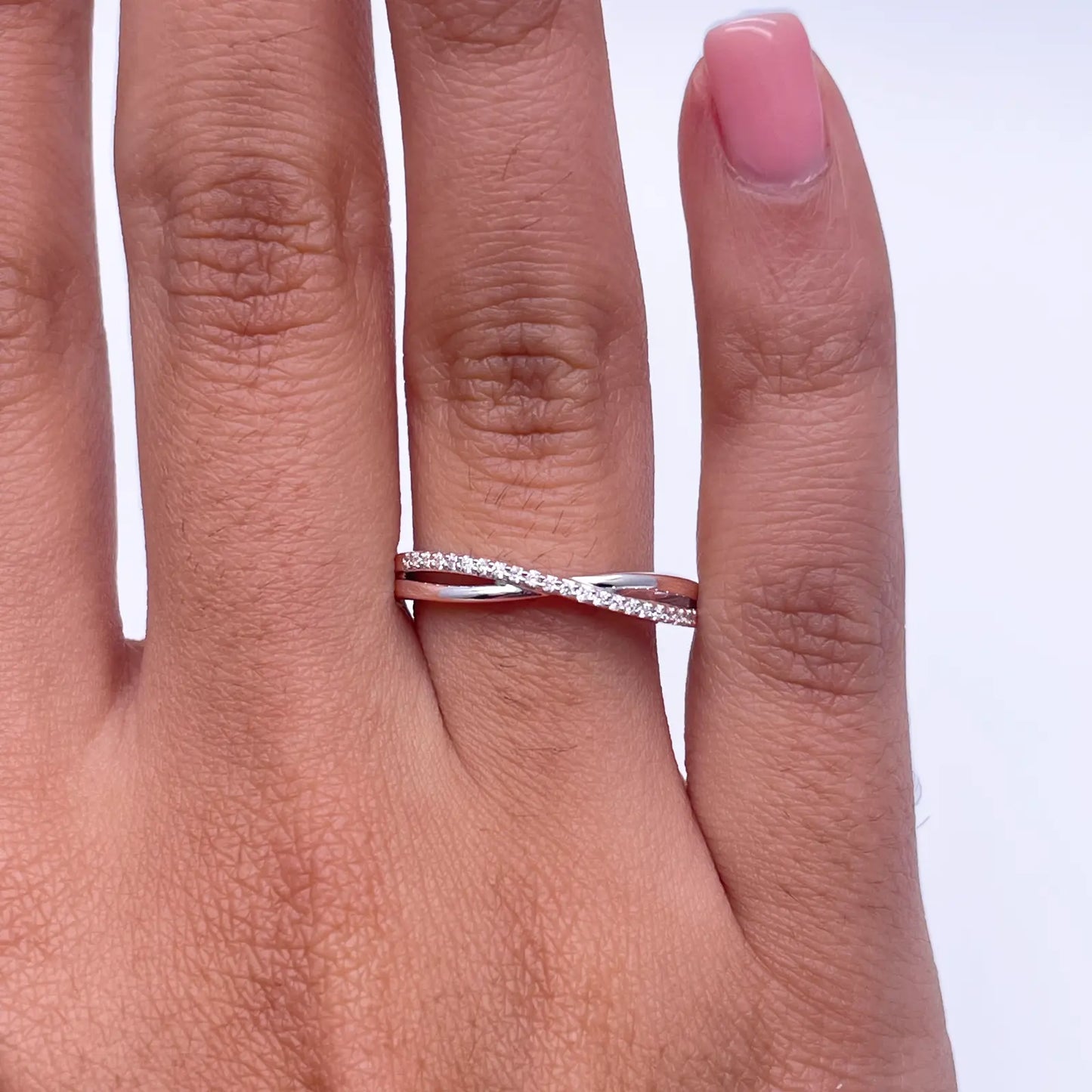 18ct White Gold Diamond Polished Double Crossover Half Eternity Ring 0.09ct  Diamond Ring