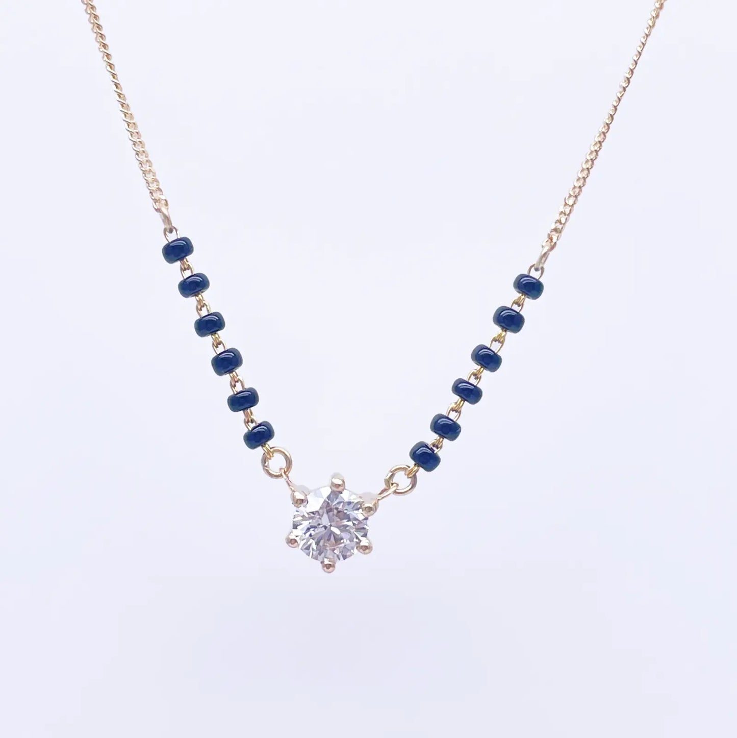 18ct Yellow Gold Lab Grown 6 Claw Diamond 0.70ct Black Beads Mangalsutra Necklace IGI Certified  Mangalsutra Chains