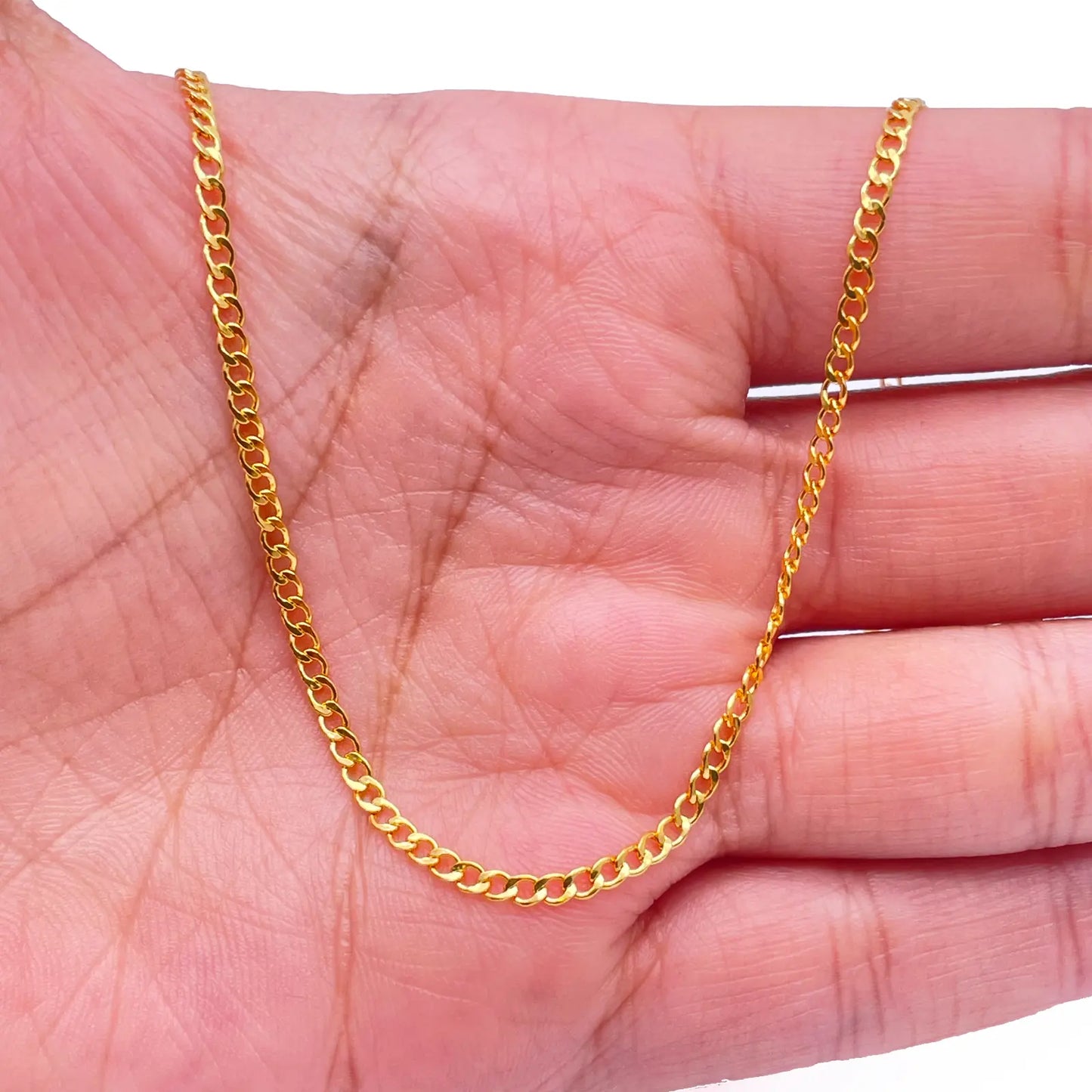 22ct Yellow Gold High Polished Flat Curb Link Chain/Necklace 15.5''inches 