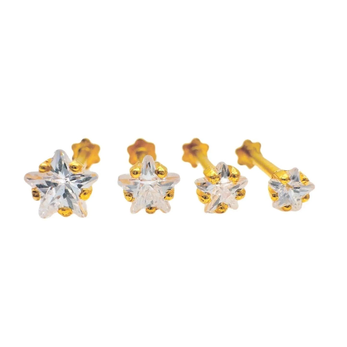 22ct Yellow Gold & Cubic Zirconia Nose Studs/Nose Pin Screw Back (3MM-4.5MM) 